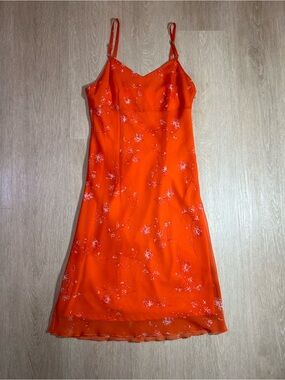Esprit Floral Double Layered Spaghetti-Strap Orange Slip Dress Women’s Size 4